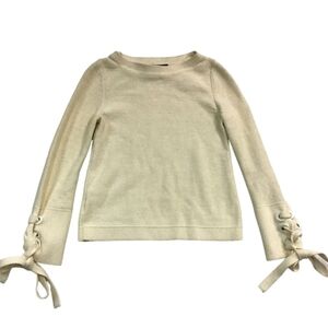 Ann Taylor cream sweater featuring ribbon ties on the sleeves XS